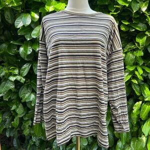Vintage 90s BP Nordstrom Long Sleeve Striped Tee Women Large Brown Earthy Grunge